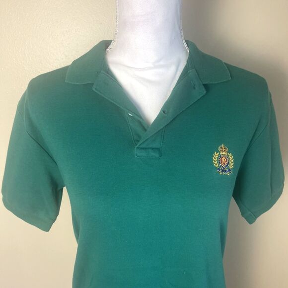 Vintage 1990s Ralph Lauren Green Polo Top M Crest Logo Preppy Old School Classic - Picture 2 of 8